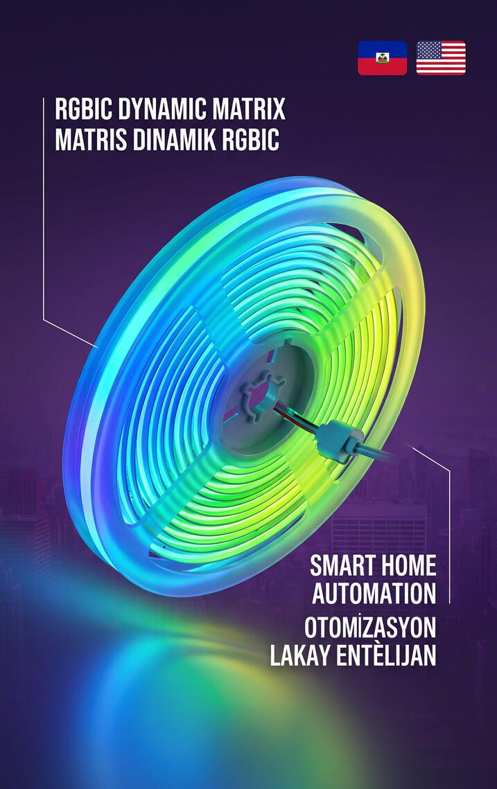 Riban Limyè LED COB RGBIC Entèlijan – Anbyans "Smart Office"
